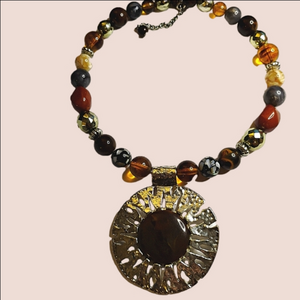 Vintage Acrylic Bead‎ and Stone Fashion Bib Necklace
